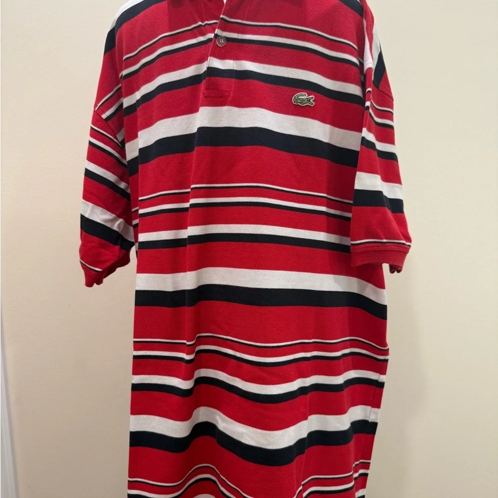 •Lacoste Men's Polo Shirt with Red, Black, and White Stripes US 2X or Lacoste 11